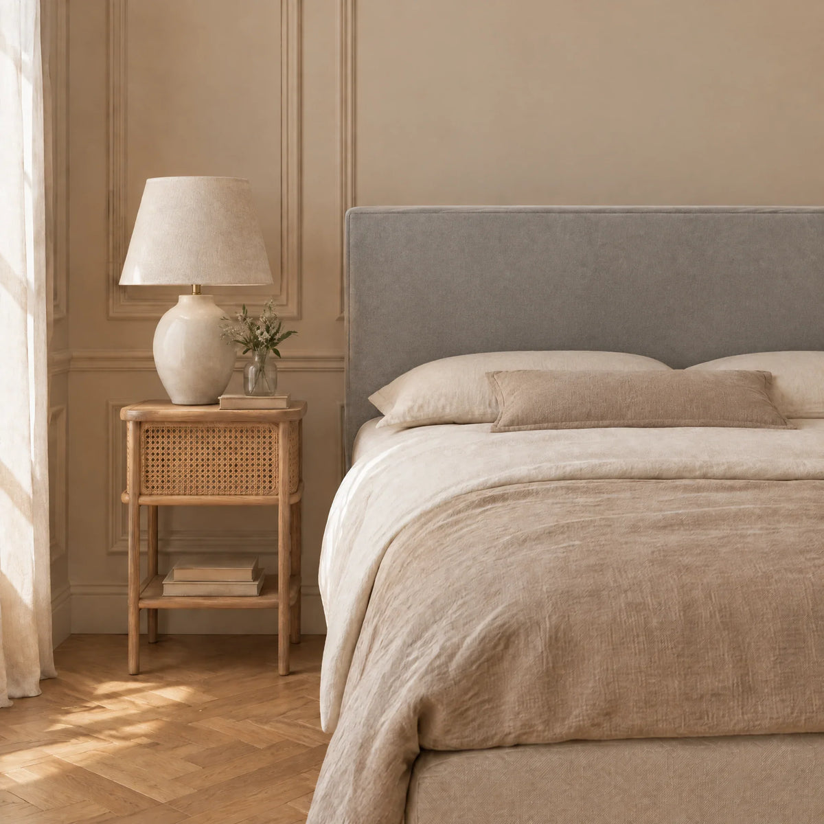Tête de lit en velours ajoutée derrière un lit simple