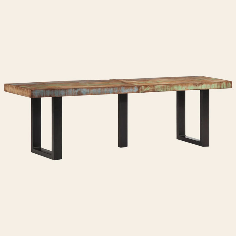 Banc de lit en bois de récupération et acier, Molière