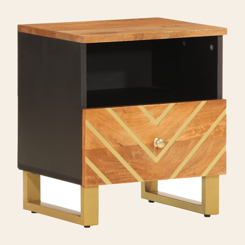 Table de chevet en manguier et chevrons dorés, Luciole