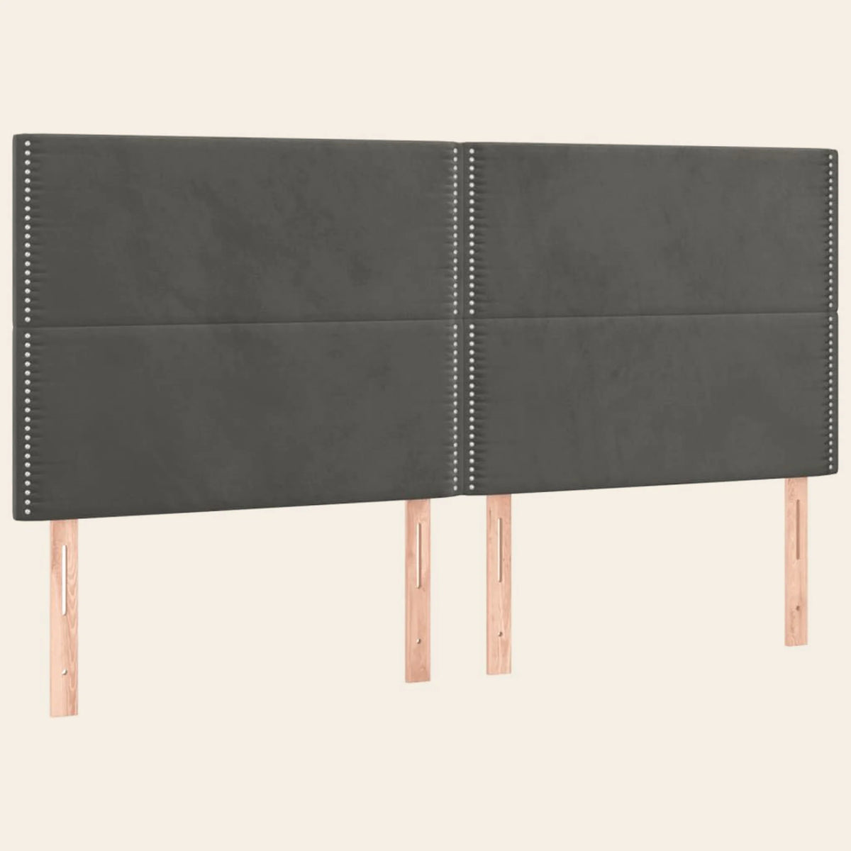 Tête de lit haute cloutée en velours Matignon, coloris gris anthracite, sur pieds en bois