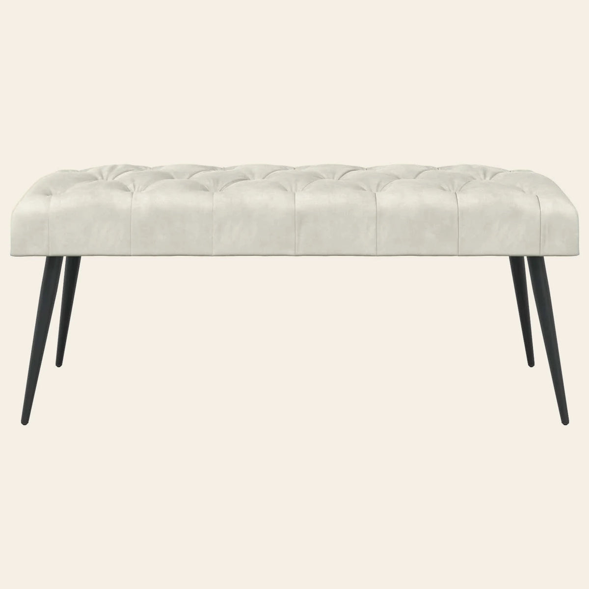Banc de lit Princes écru en velours capitonné à boutons, vue de face