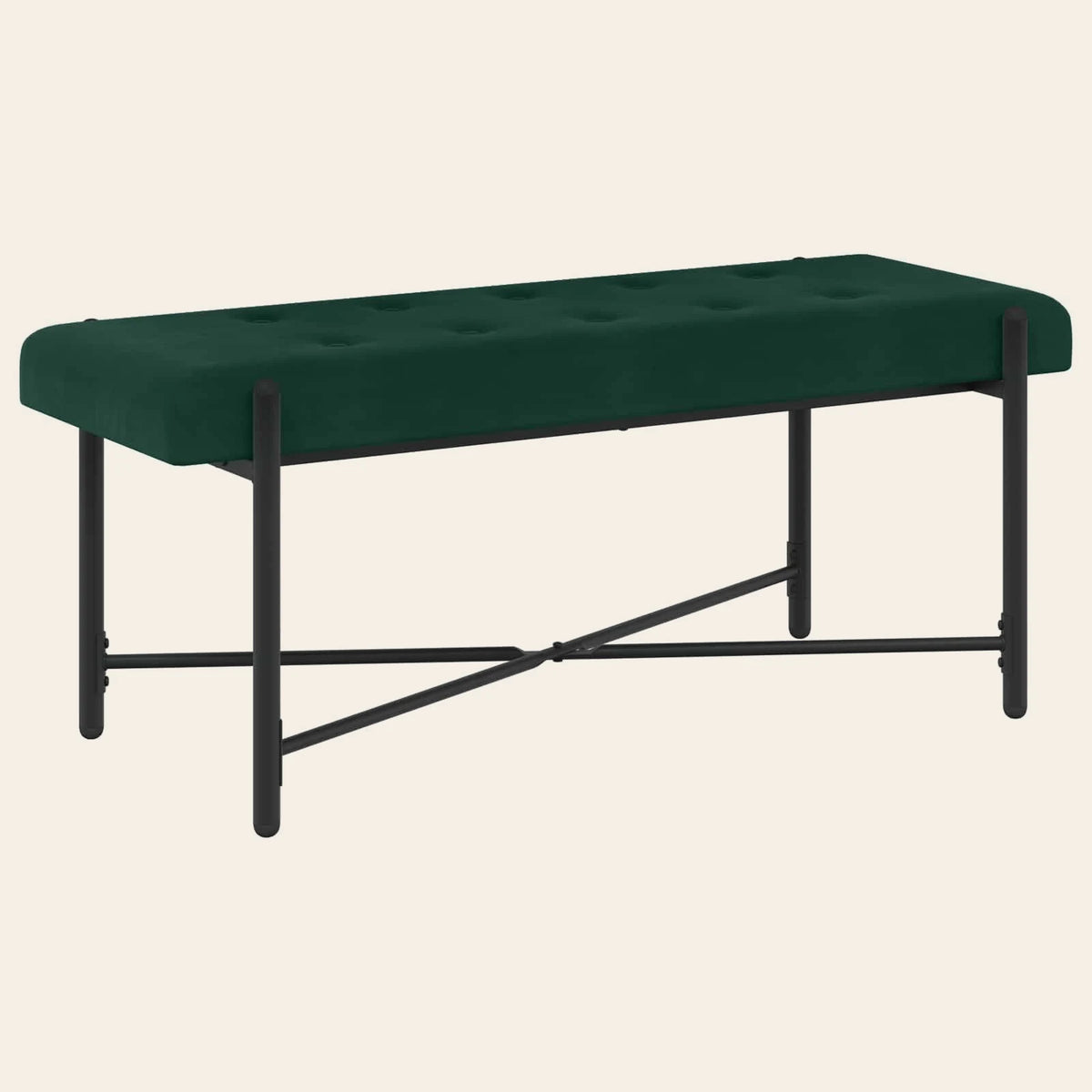 Banc de lit Jouffroy vert sapin en velours capitonné, vue de face