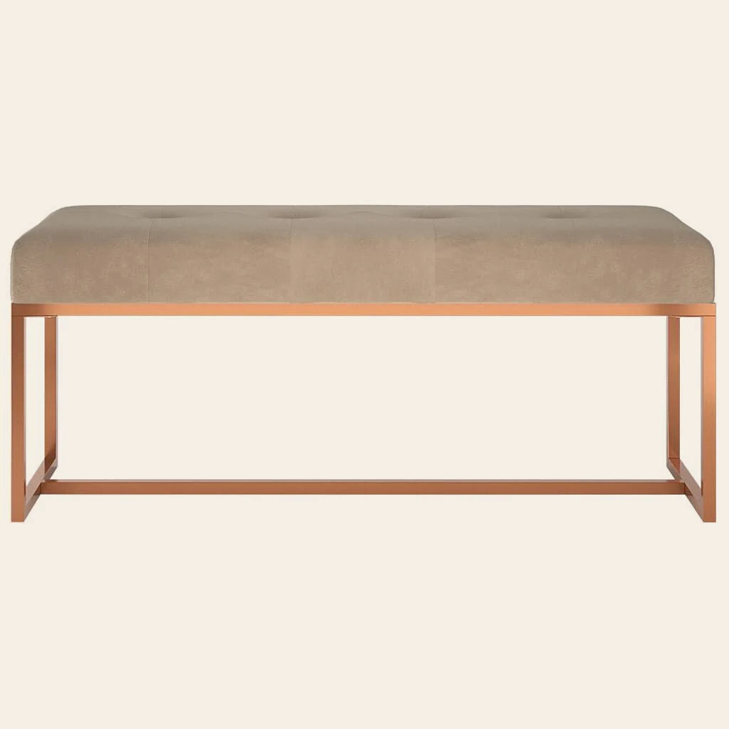 Banc de lit Montpensier beige en velours et métal cuivré, vue de face