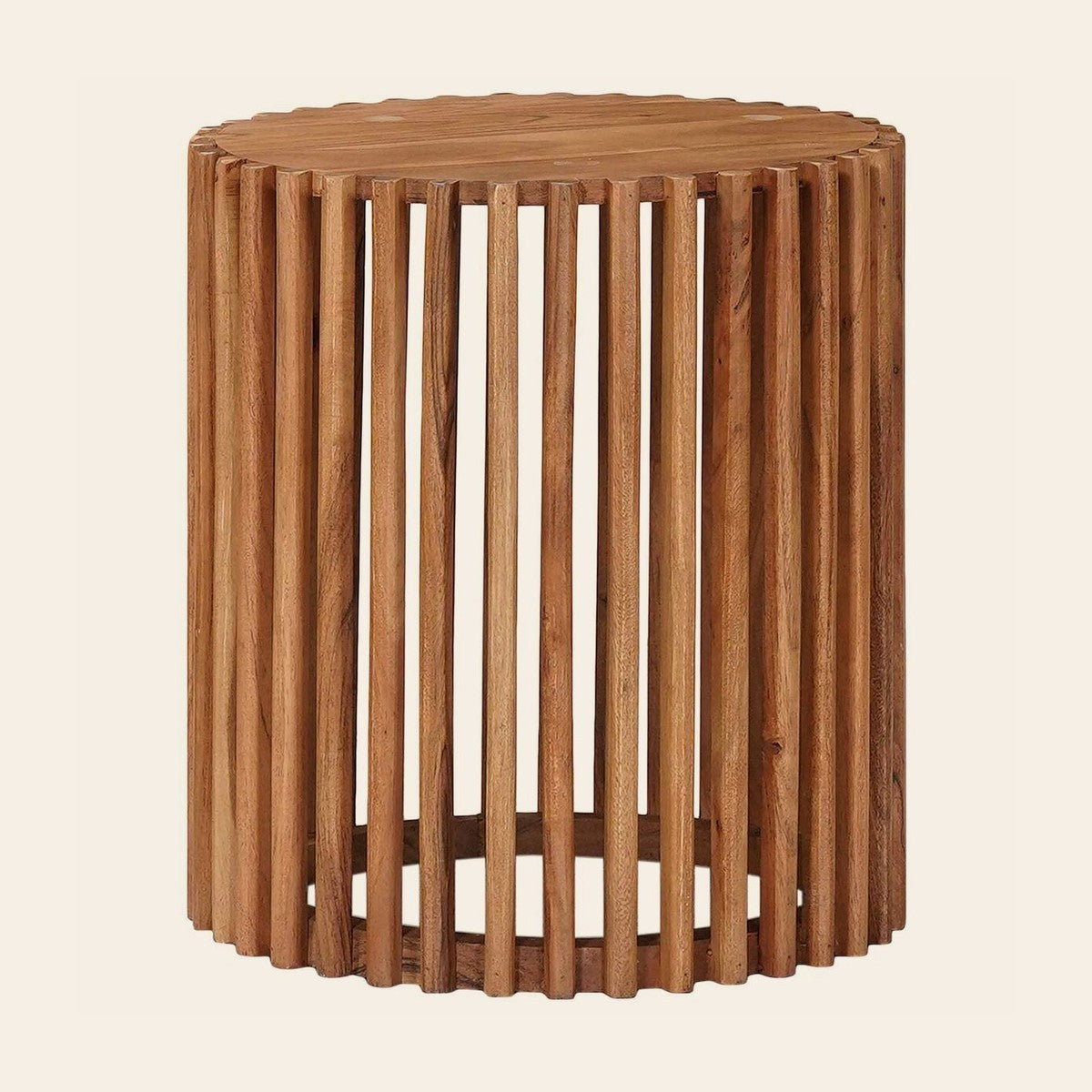 Grande table de chevet Gémeaux, Ø 40 cm, lattes verticales