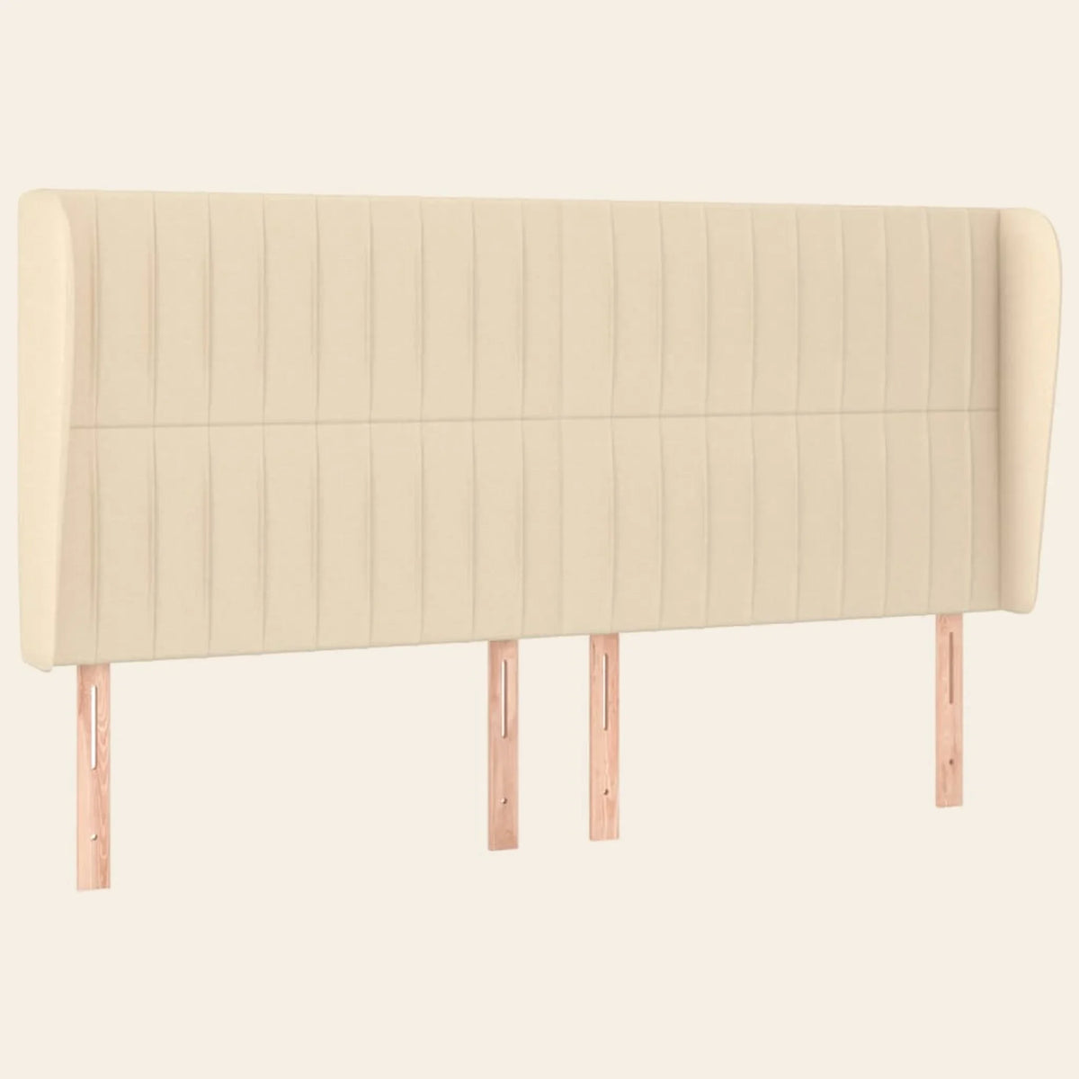 Tête de lit haute cannelée à oreilles en tissu Friedland, coloris écru, sur pieds en bois