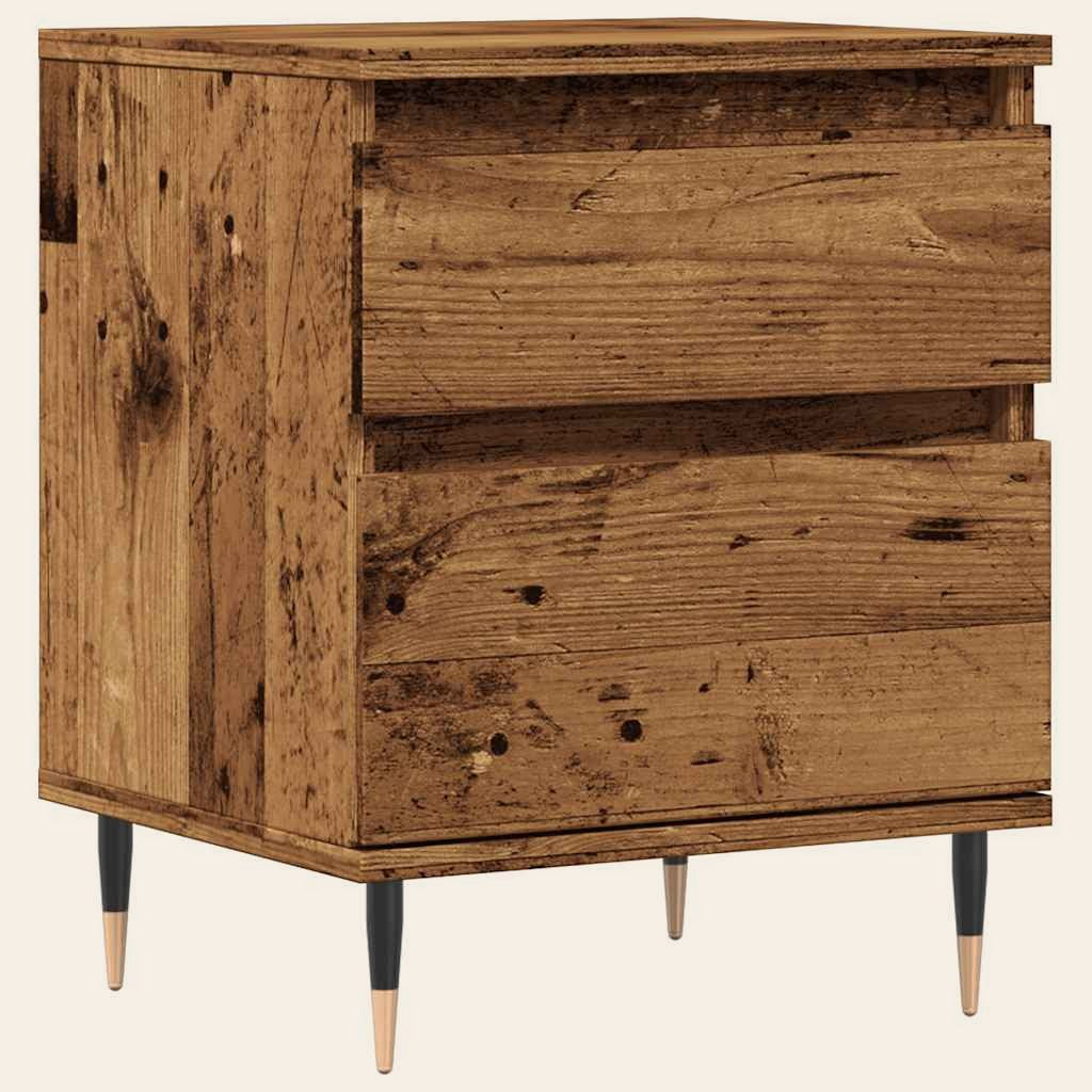 Table de chevet Minuit en décor bois vieilli, pieds fins en métal