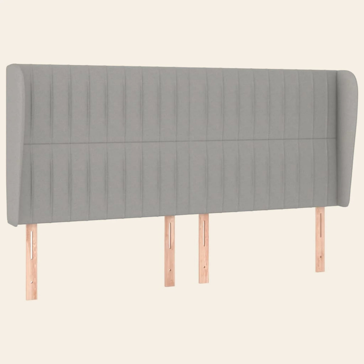 Tête de lit haute cannelée à oreilles en tissu Friedland, coloris gris clair, sur pieds en bois