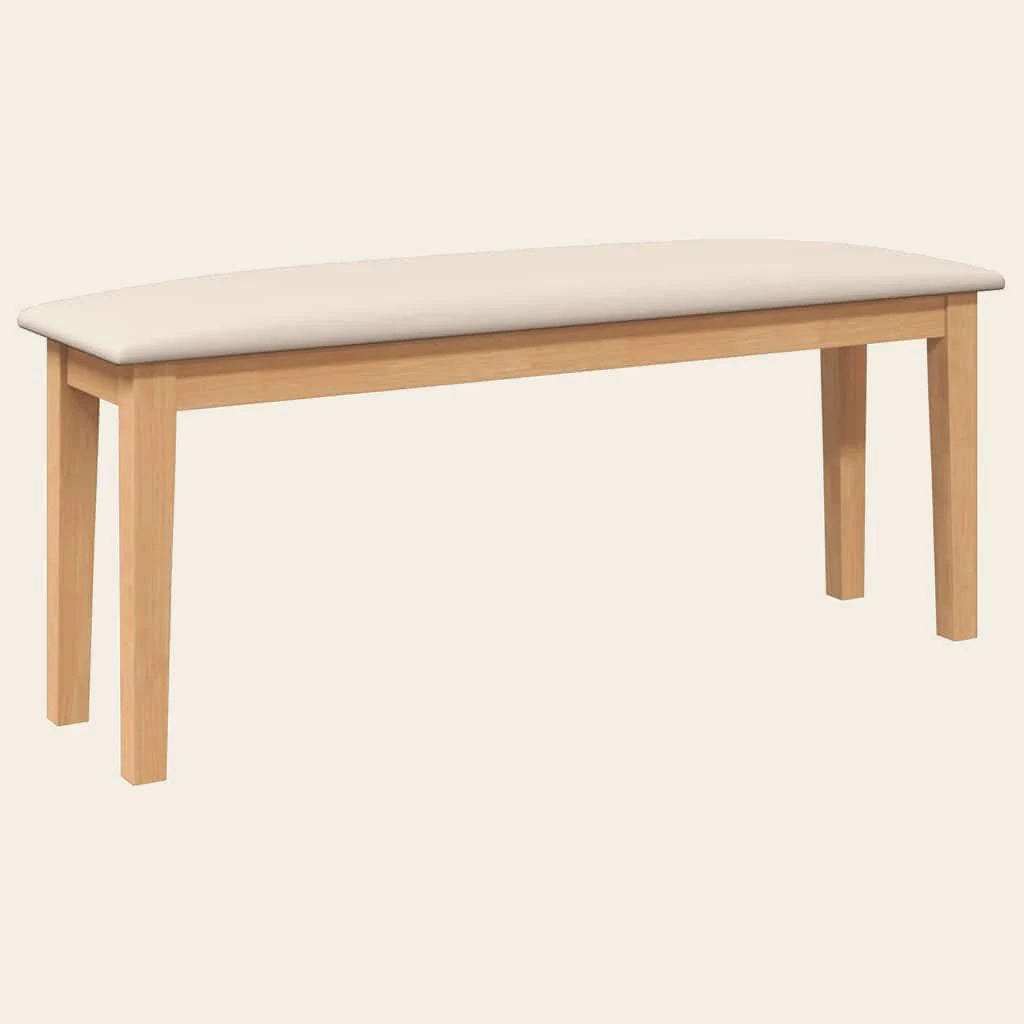 Banc de lit Verdeau en hévéa massif, assise écru, vue de trois quarts