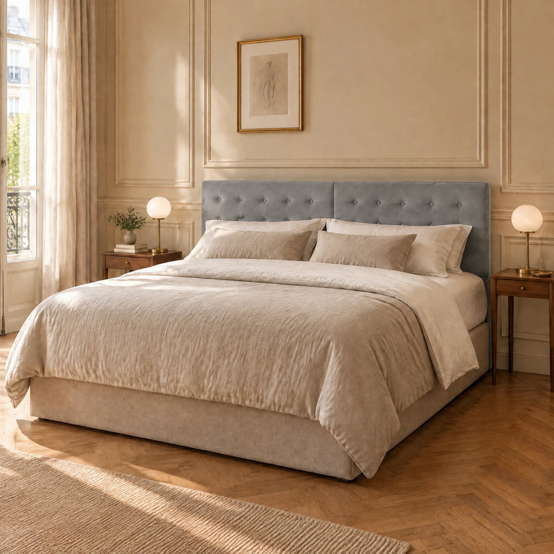 Tête de lit boutonnée en velours à poser, Dauphine
