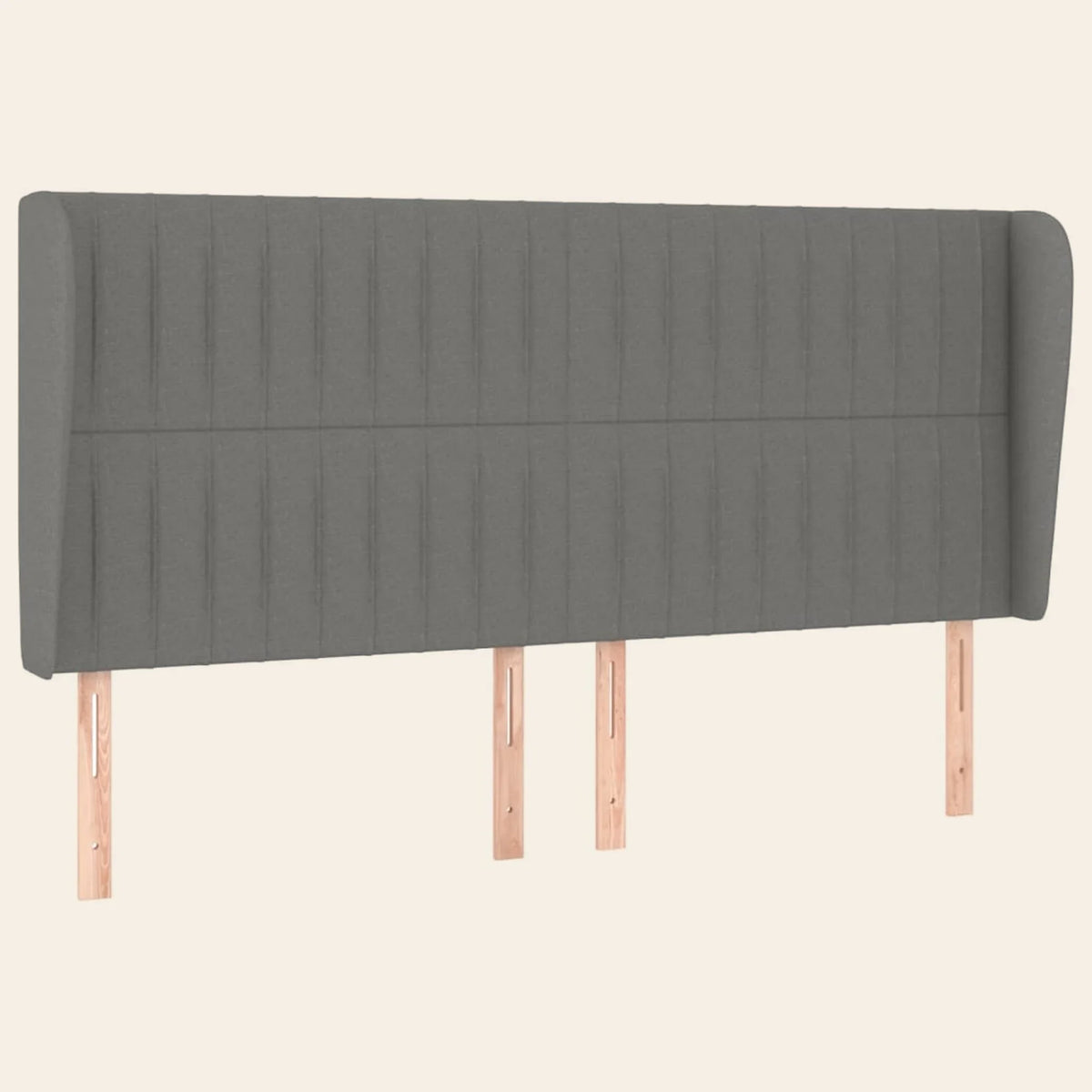 Tête de lit haute cannelée à oreilles en tissu Friedland, coloris gris anthracite, sur pieds en bois