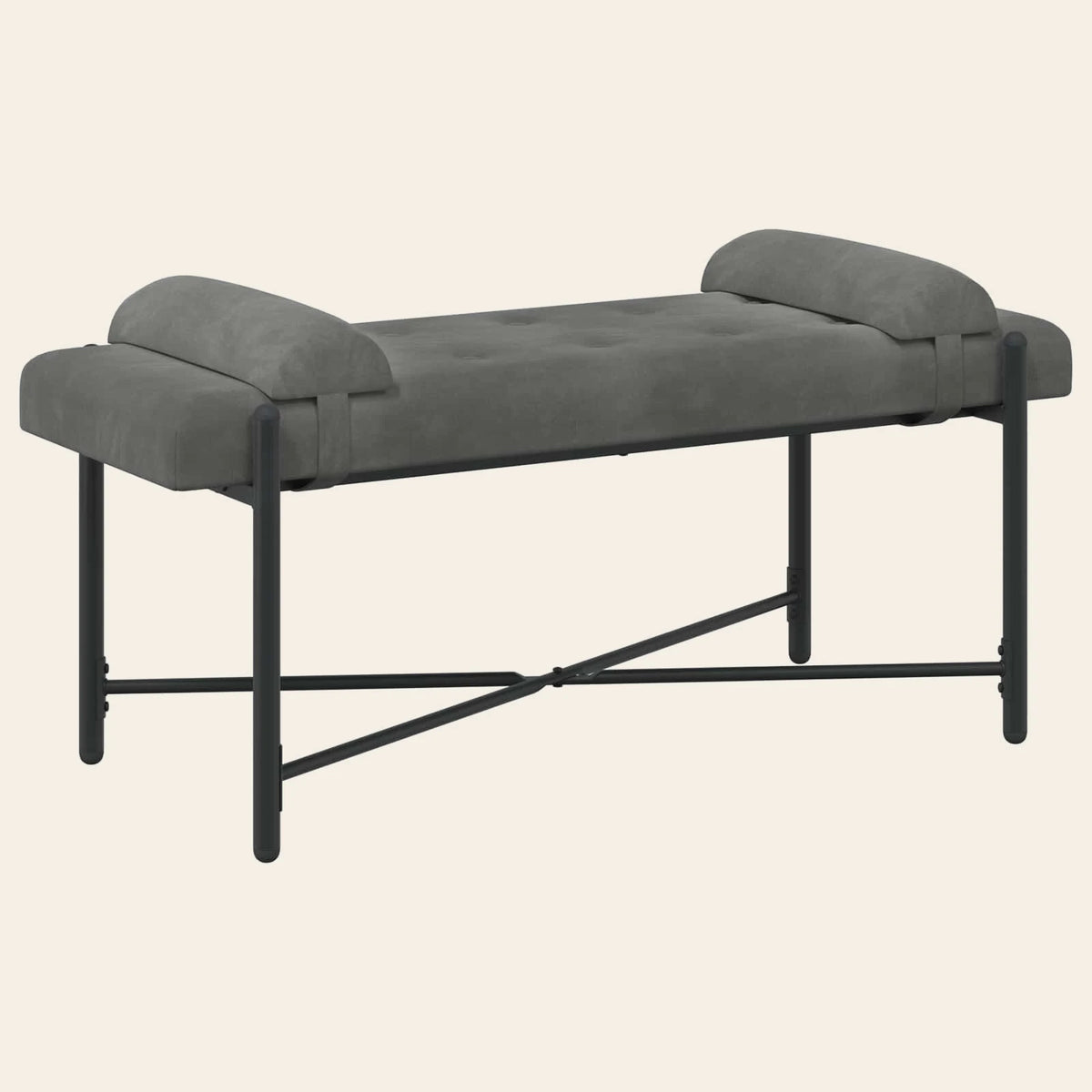 Banc de lit Jouffroy gris anthracite en velours capitonné, vue de trois quarts