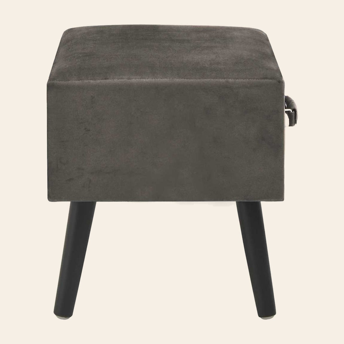 Table de chevet Brume en velours gris vue de côté