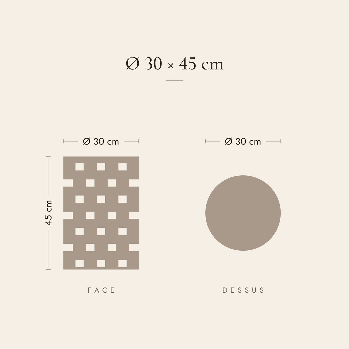 Dimensions de la table de chevet Astre : Ø 30 × 45 cm