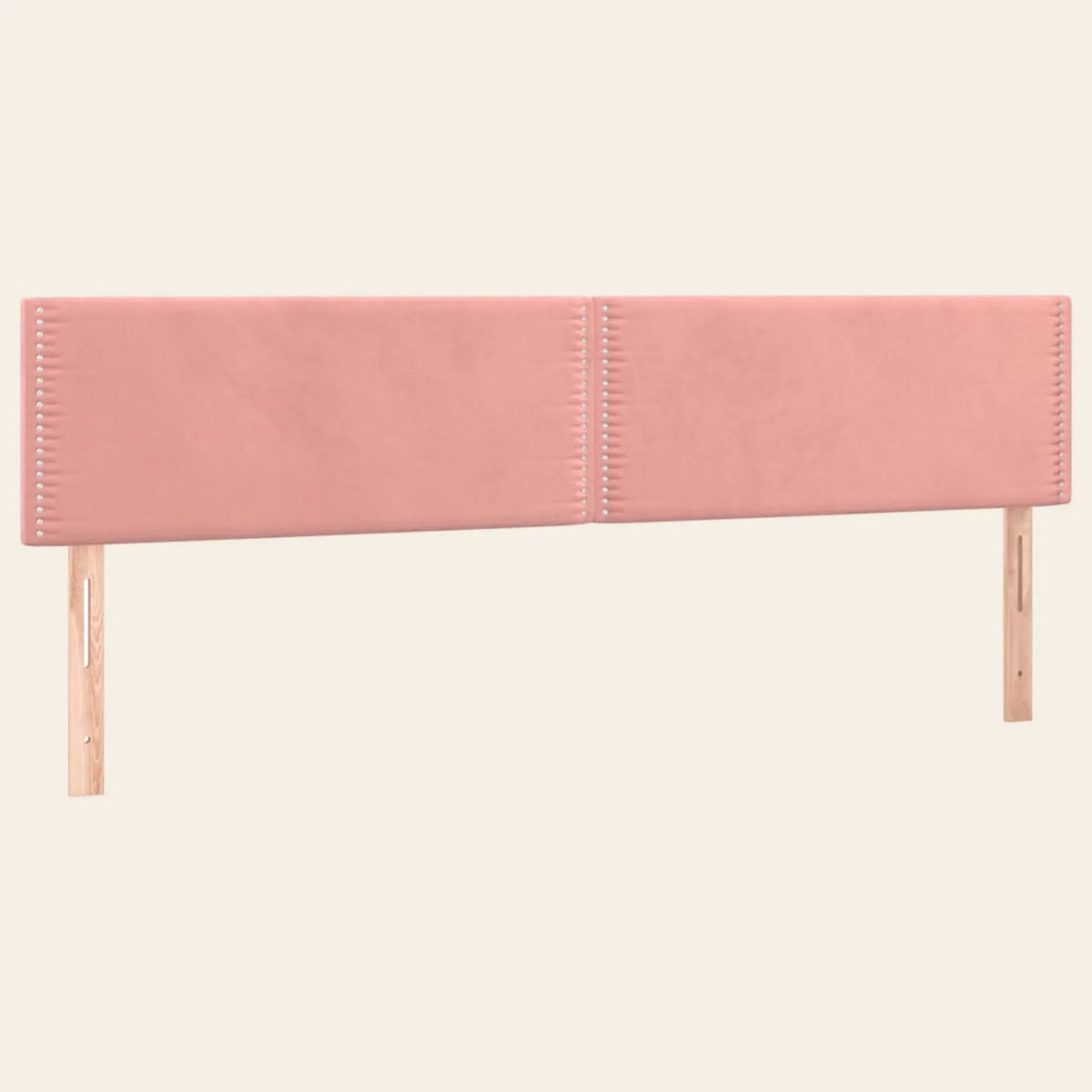 Tête de lit cloutée en velours à poser Saint-Louis, coloris rose poudré, sur pieds en bois