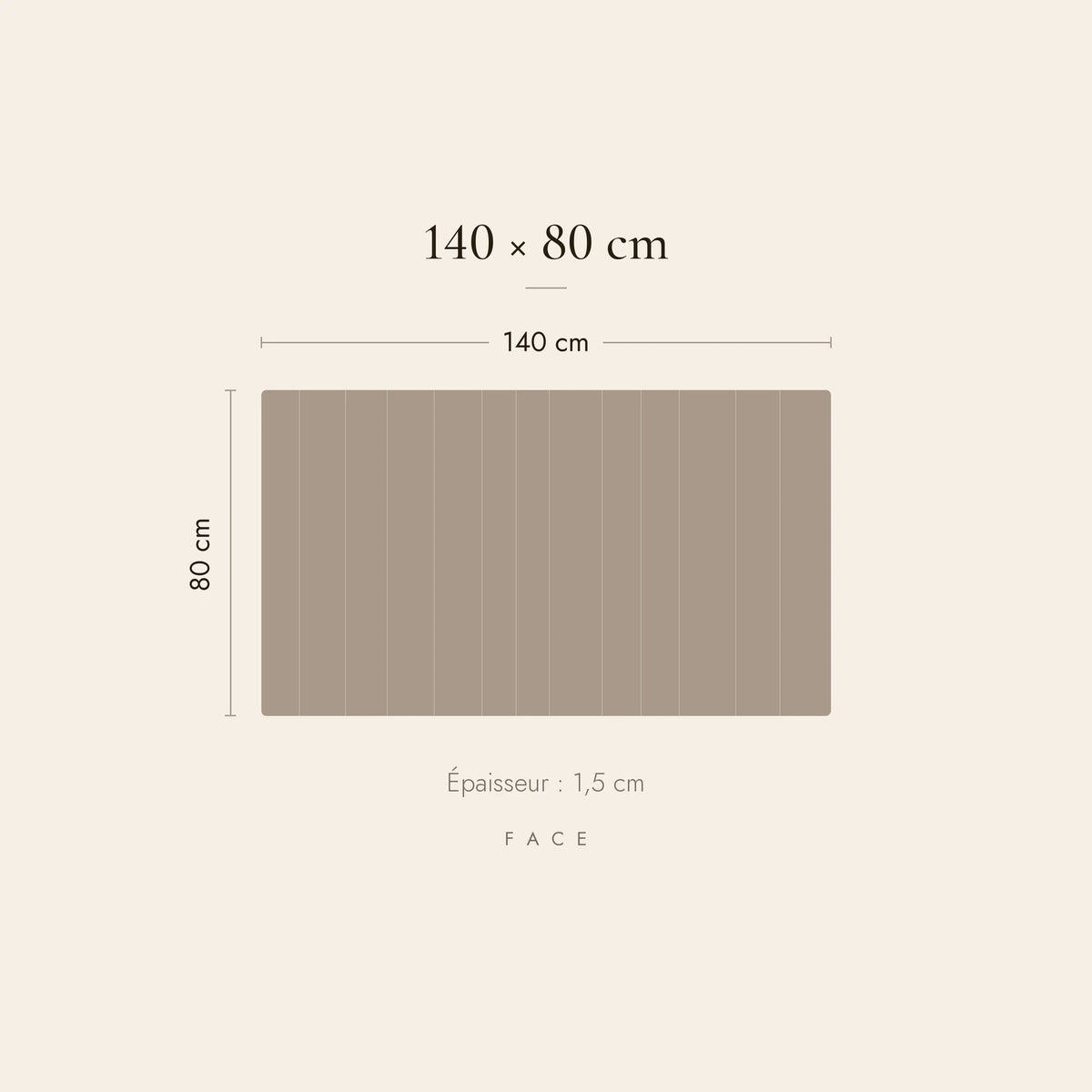 Dimensions de la tête de lit Daumesnil pour un lit de 140 cm : 140 cm de large, 80 cm de haut