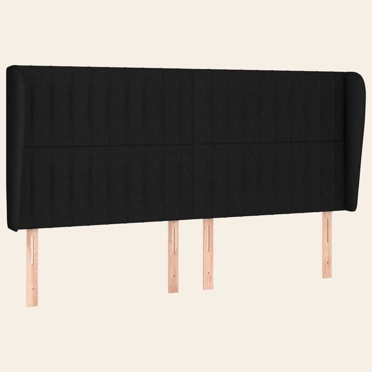 Tête de lit haute cannelée à oreilles en tissu Friedland, coloris noir, sur pieds en bois