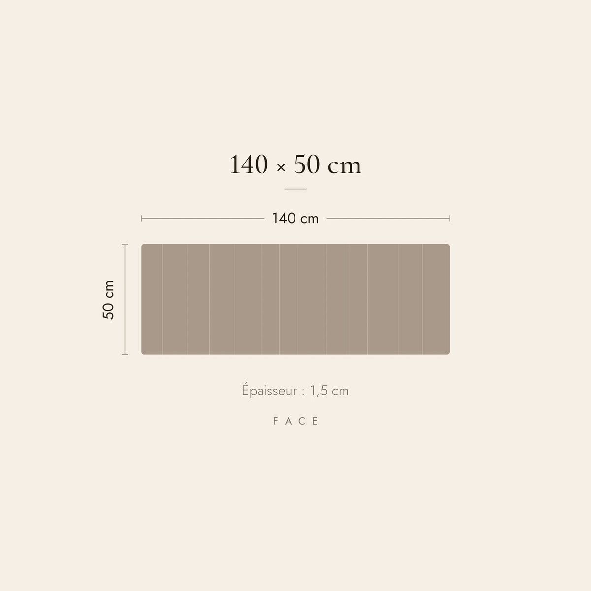 Dimensions de la tête de lit Ranelagh pour un lit de 140 cm : 140 cm de large, 50 cm de haut