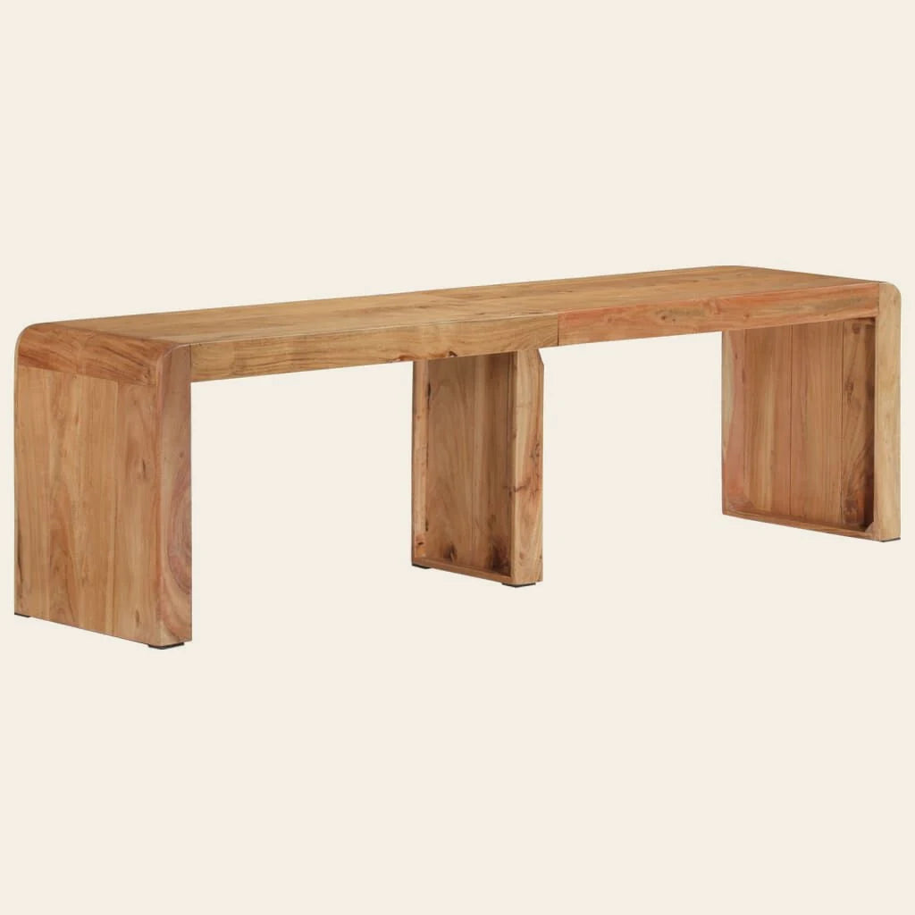 Banc de lit Choiseul en acacia massif, 160 cm, vue de trois quarts