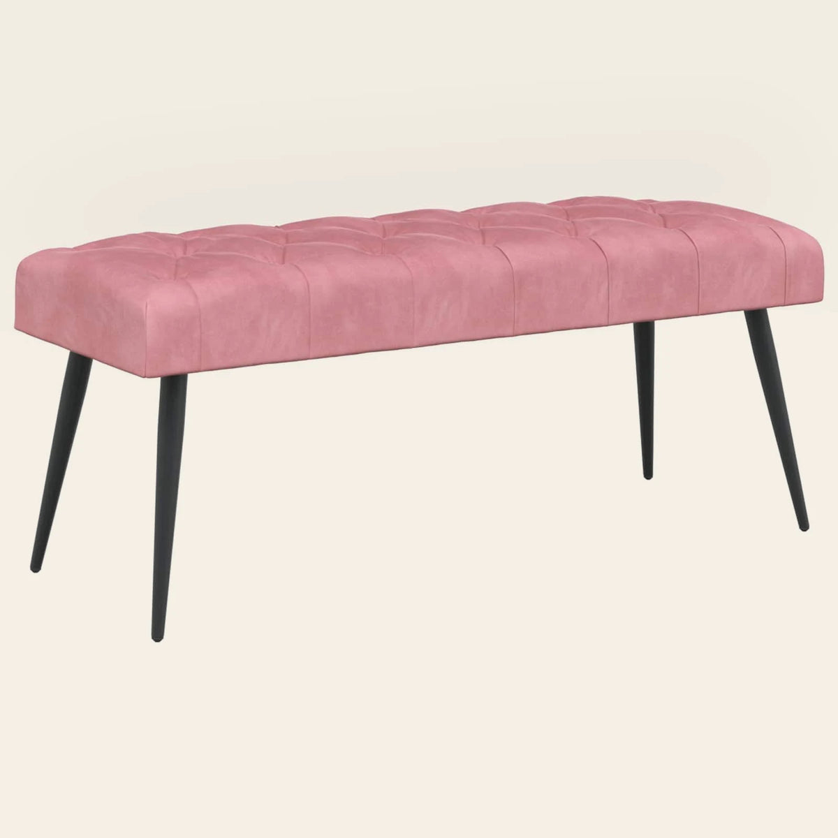 Banc de lit Princes vieux rose en velours capitonné à boutons, vue de trois quarts