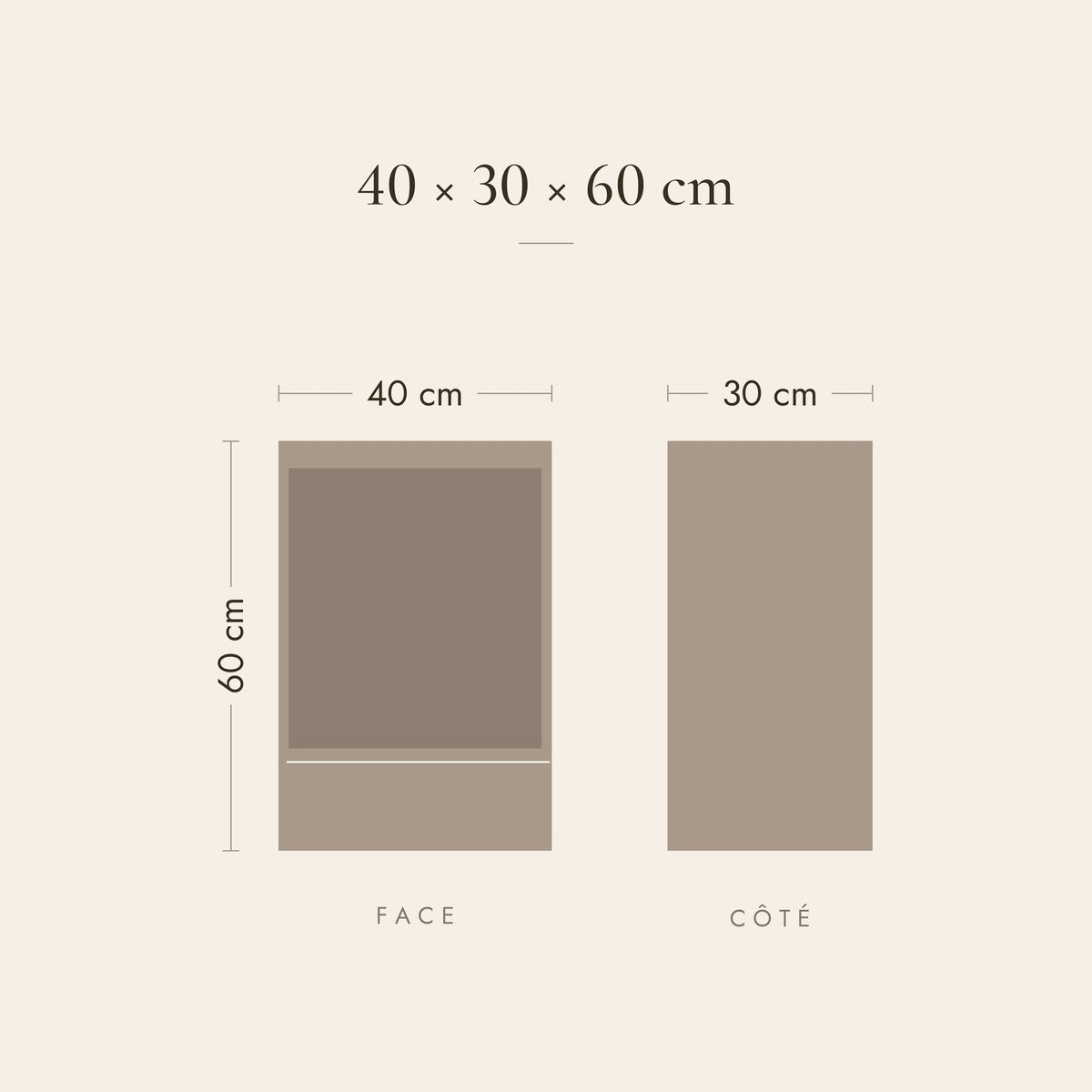 Dimensions de la table de chevet Halo : 40 × 30 × 60 cm