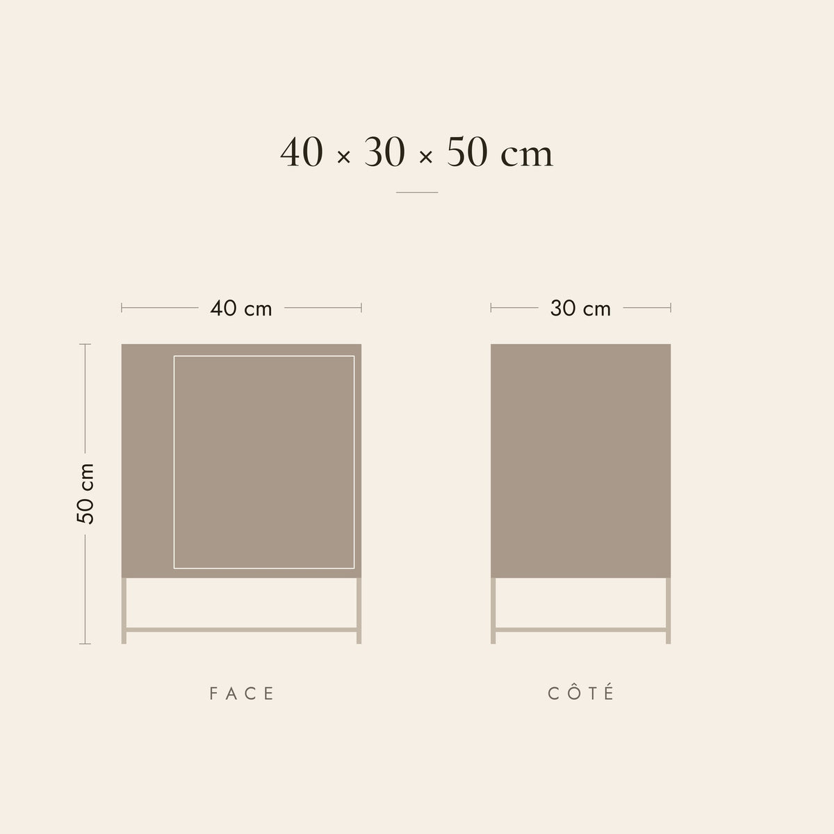 Dimensions de la table de chevet Veillée : 40 × 30 × 50 cm