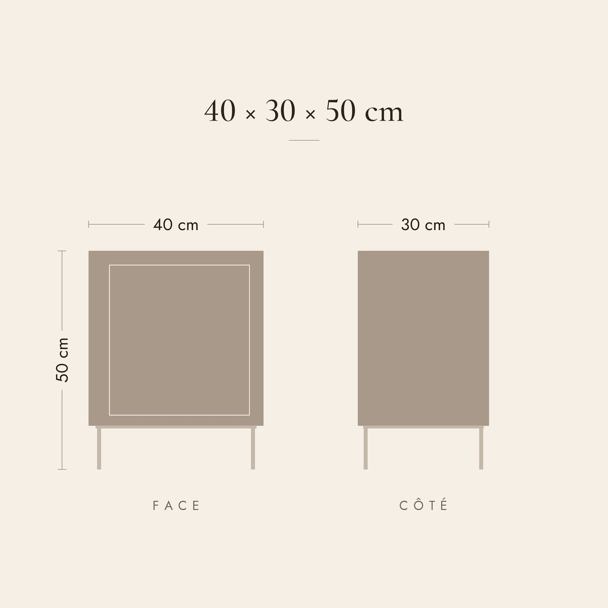Dimensions de la table de chevet Rosée : 40 × 30 × 50 cm