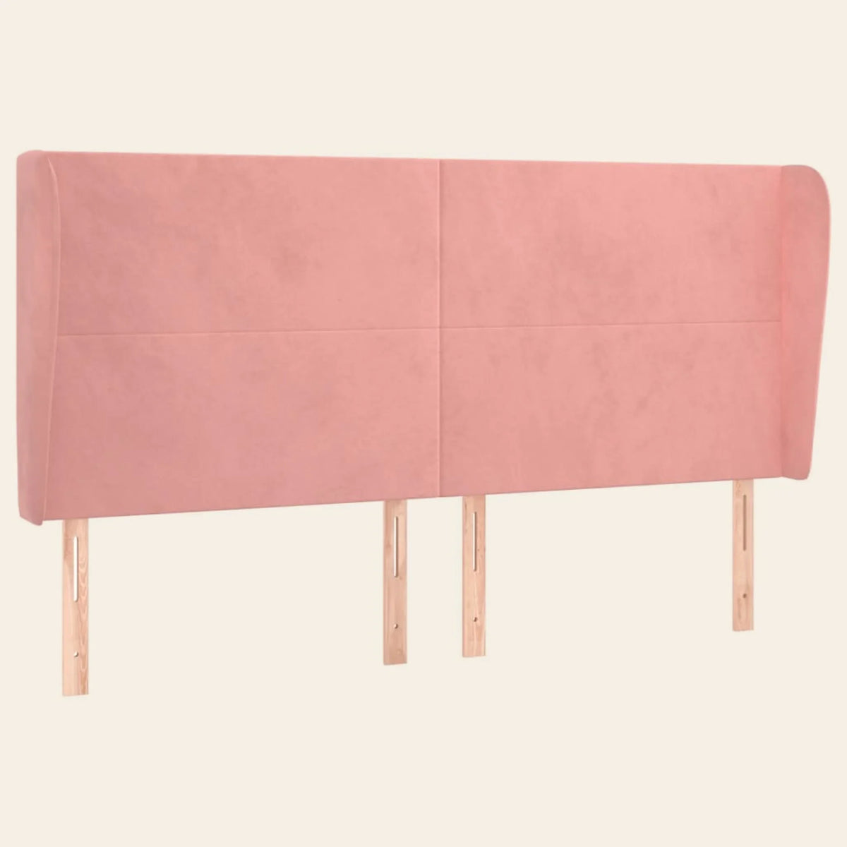 Tête de lit haute à oreilles arrondies en velours Haussmann, coloris rose poudré, sur pieds en bois