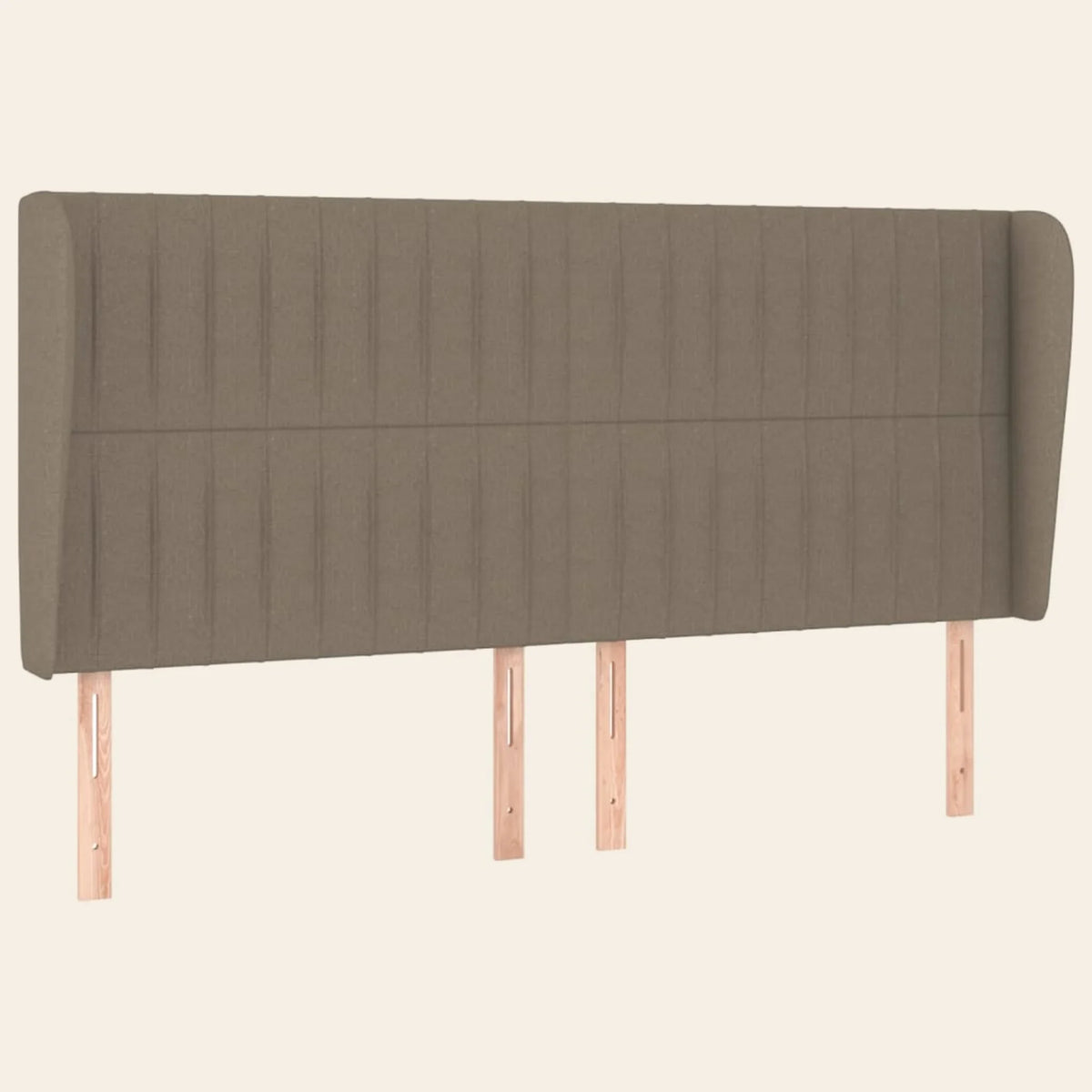 Tête de lit haute cannelée à oreilles en tissu Friedland, coloris taupe, sur pieds en bois
