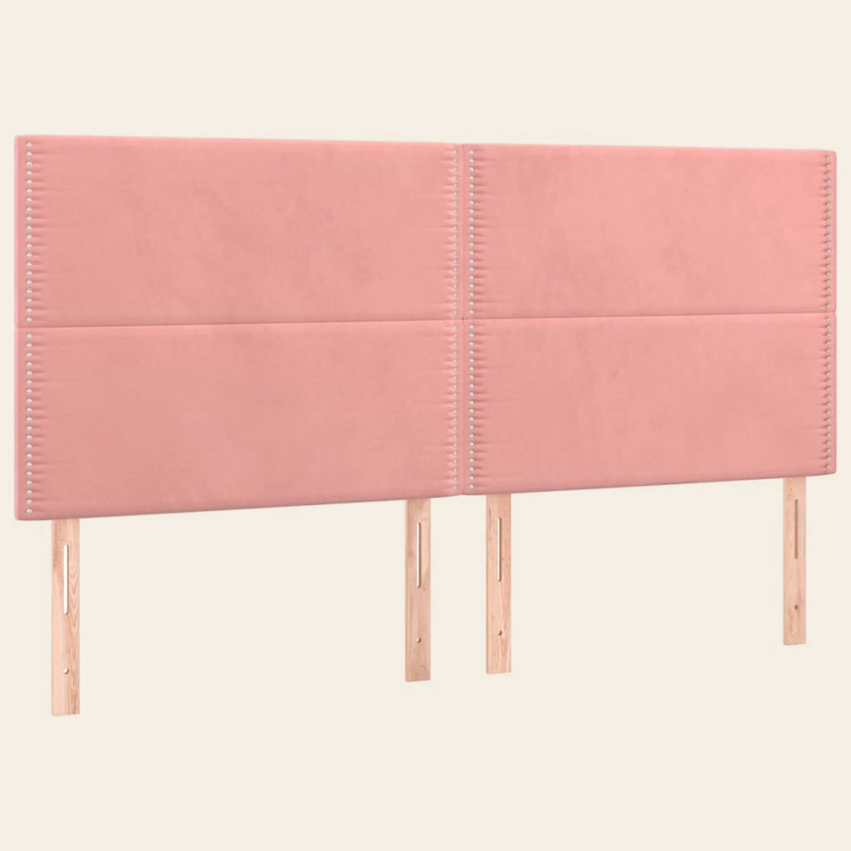 Tête de lit haute cloutée en velours Matignon, coloris rose poudré, sur pieds en bois