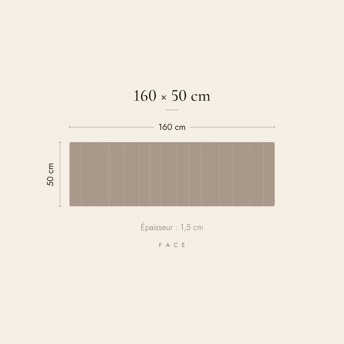 Dimensions de la tête de lit Ranelagh pour un lit de 160 cm : 160 cm de large, 50 cm de haut