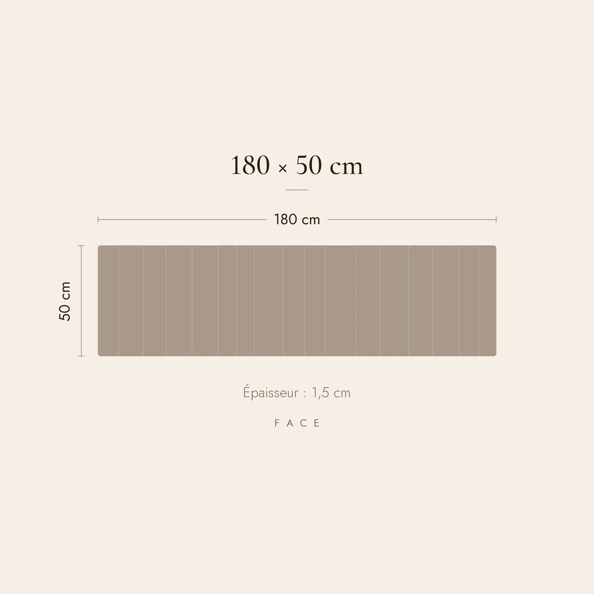 Dimensions de la tête de lit Ranelagh pour un lit de 180 cm : 180 cm de large, 50 cm de haut