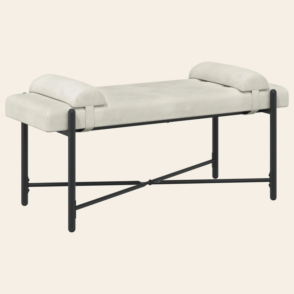 Banc de lit Jouffroy écru en velours capitonné, vue de trois quarts