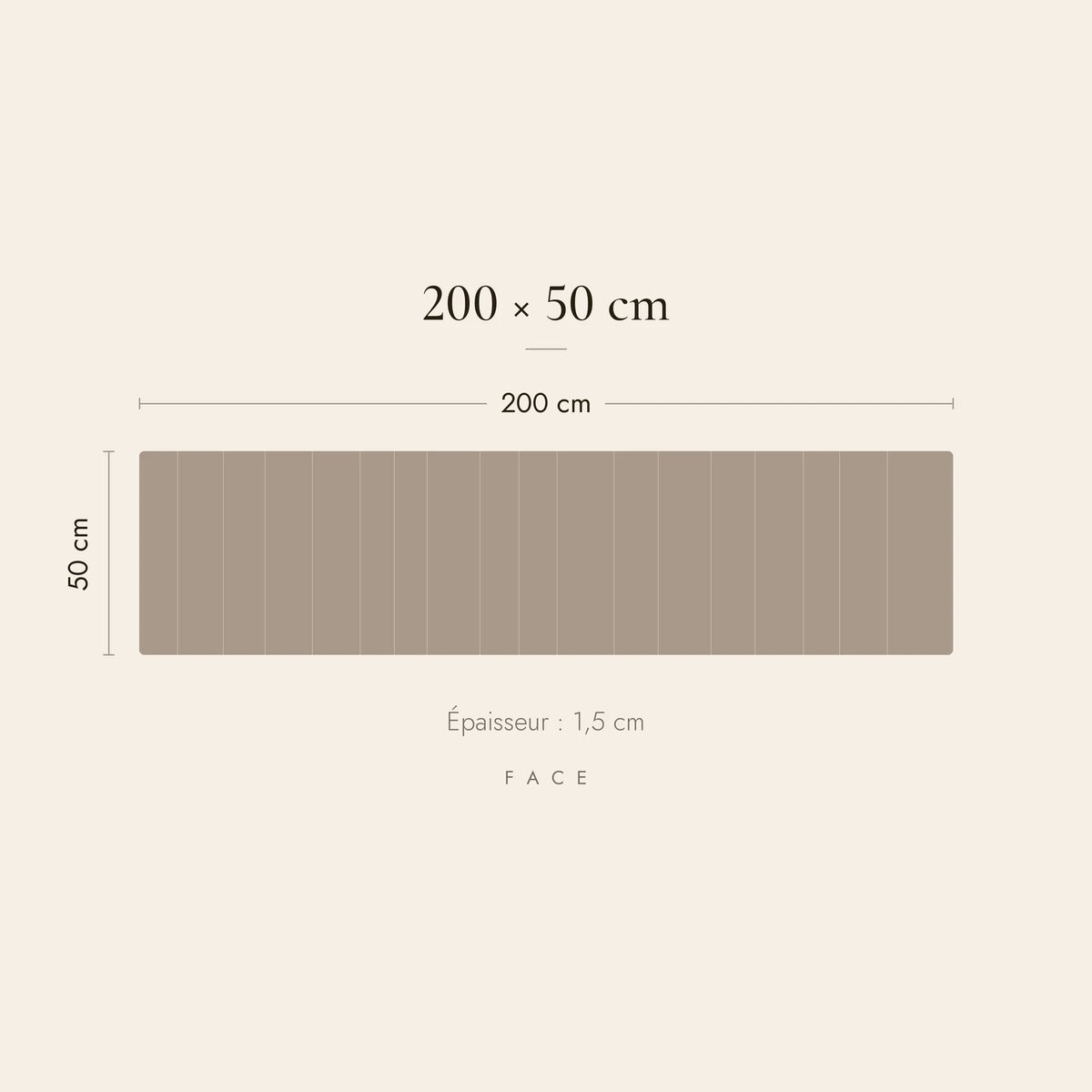 Dimensions de la tête de lit Picpus pour un lit de 200 cm : 200 cm de large, 50 cm de haut