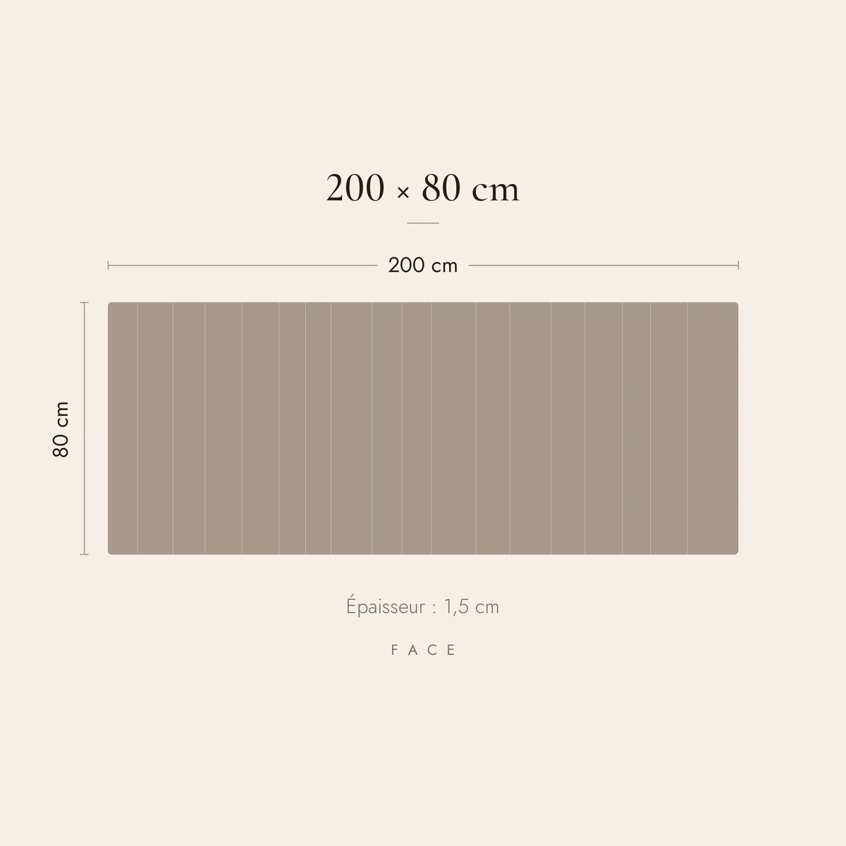 Dimensions de la tête de lit Saint-Paul pour un lit de 200 cm : 200 cm de large, 80 cm de haut