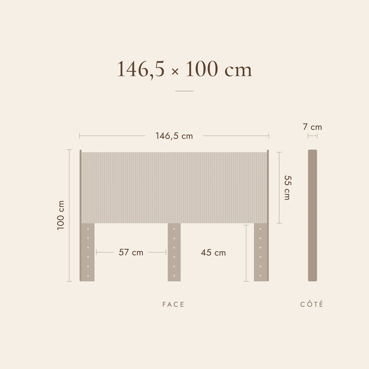 Dimensions de la tête de lit Vendôme pour un lit de 140 cm
