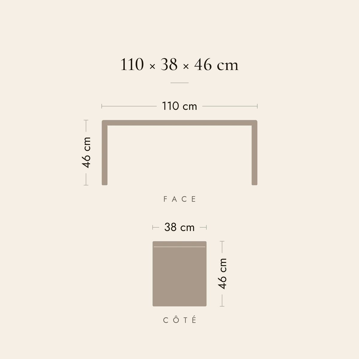 Dimensions du banc de lit Choiseul 110 cm : 110 × 38 × 46 cm