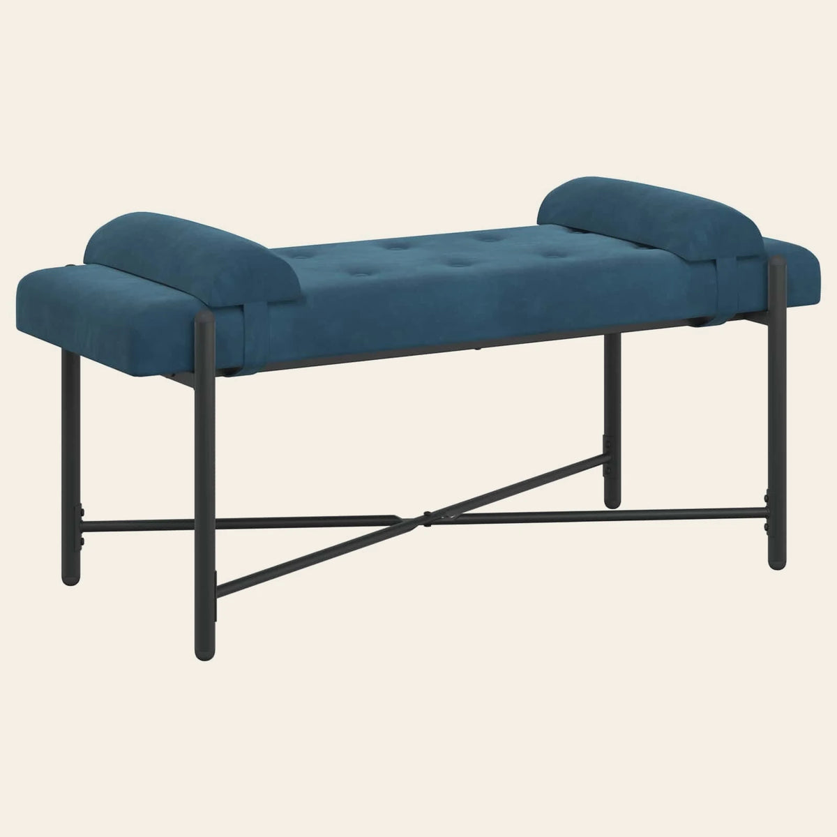 Banc de lit Jouffroy bleu nuit en velours capitonné, vue de trois quarts