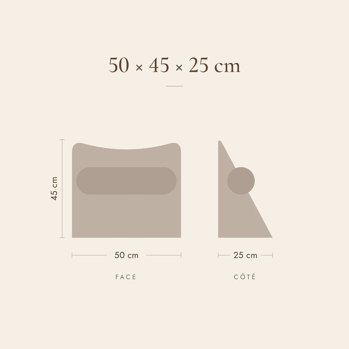Dimensions du coussin de lecture Sorbonne : 50 × 45 × 25 cm