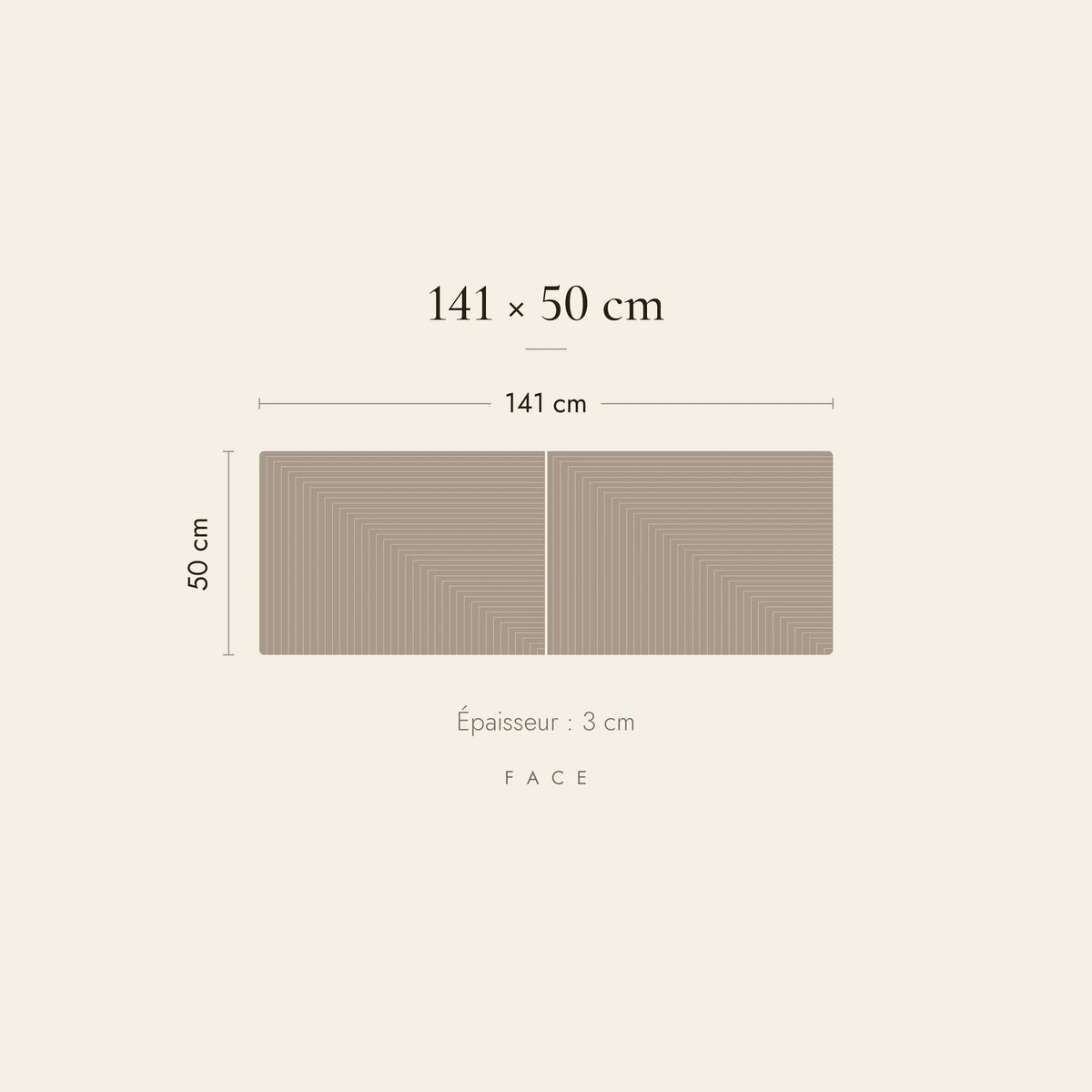 Dimensions de la tête de lit Saint-Honoré pour un lit de 140 cm : 141 cm de large, 50 cm de haut