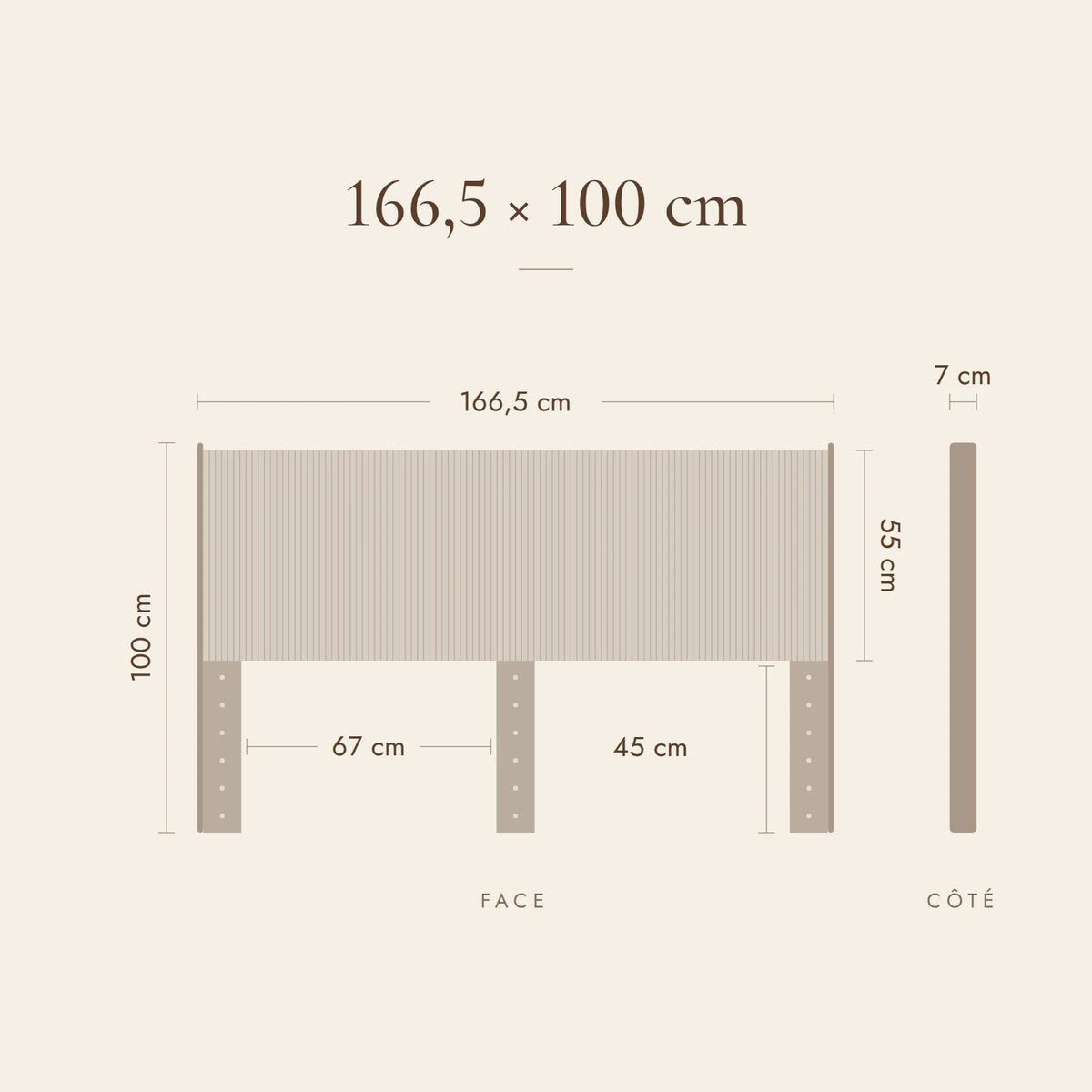 Dimensions de la tête de lit Vendôme pour un lit de 160 cm