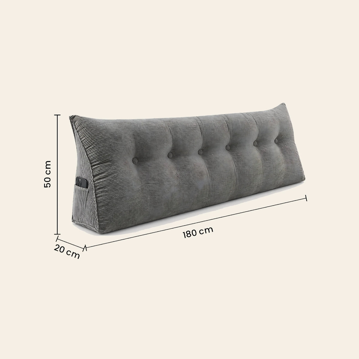 Coussin de tête de lit Opéra gris, 180 cm