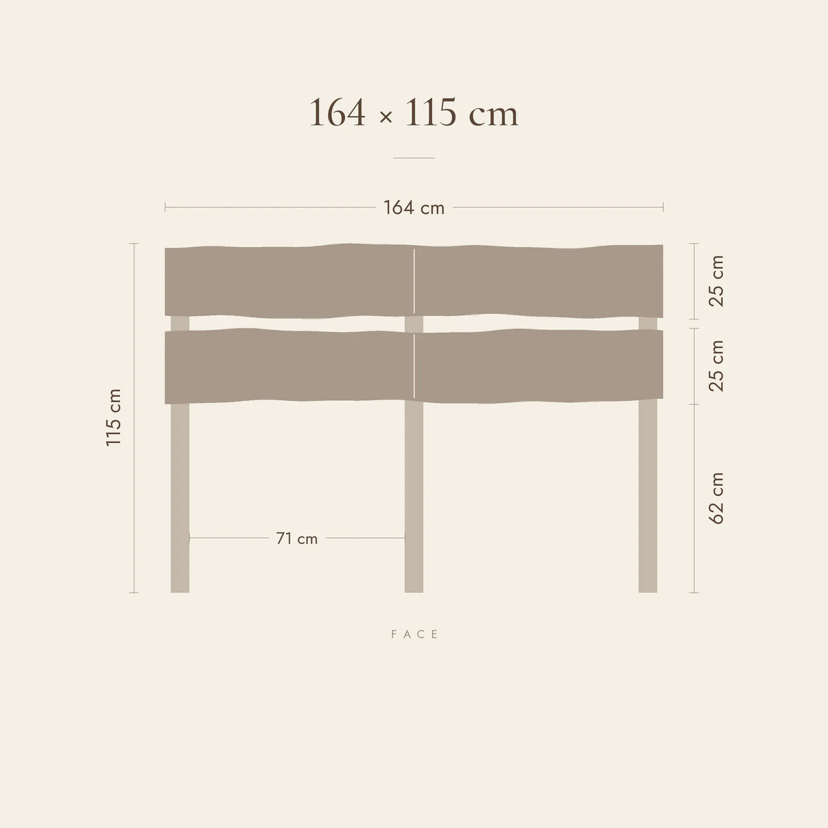 Dimensions de la tête de lit Boulogne pour lit 160 cm : 164 cm de large, 115 cm de haut