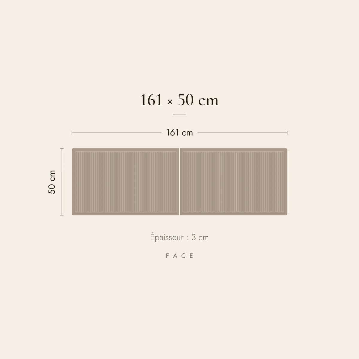 Dimensions de la tête de lit Saint-Germain pour un lit de 160 cm : 161 cm de large, 50 cm de haut