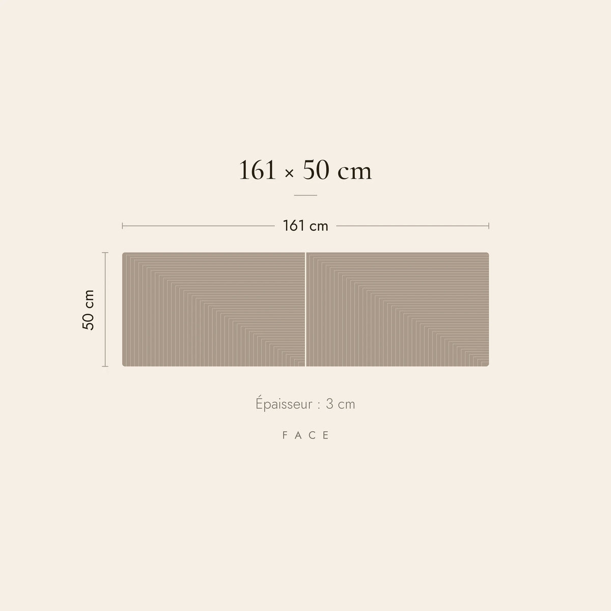 Dimensions de la tête de lit Saint-Honoré pour un lit de 160 cm : 161 cm de large, 50 cm de haut