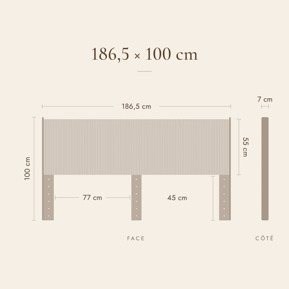 Dimensions de la tête de lit Vendôme pour un lit de 180 cm