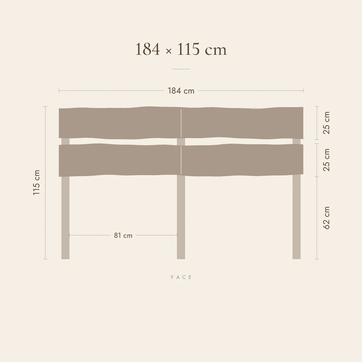 Dimensions de la tête de lit Boulogne pour lit 180 cm : 184 cm de large, 115 cm de haut