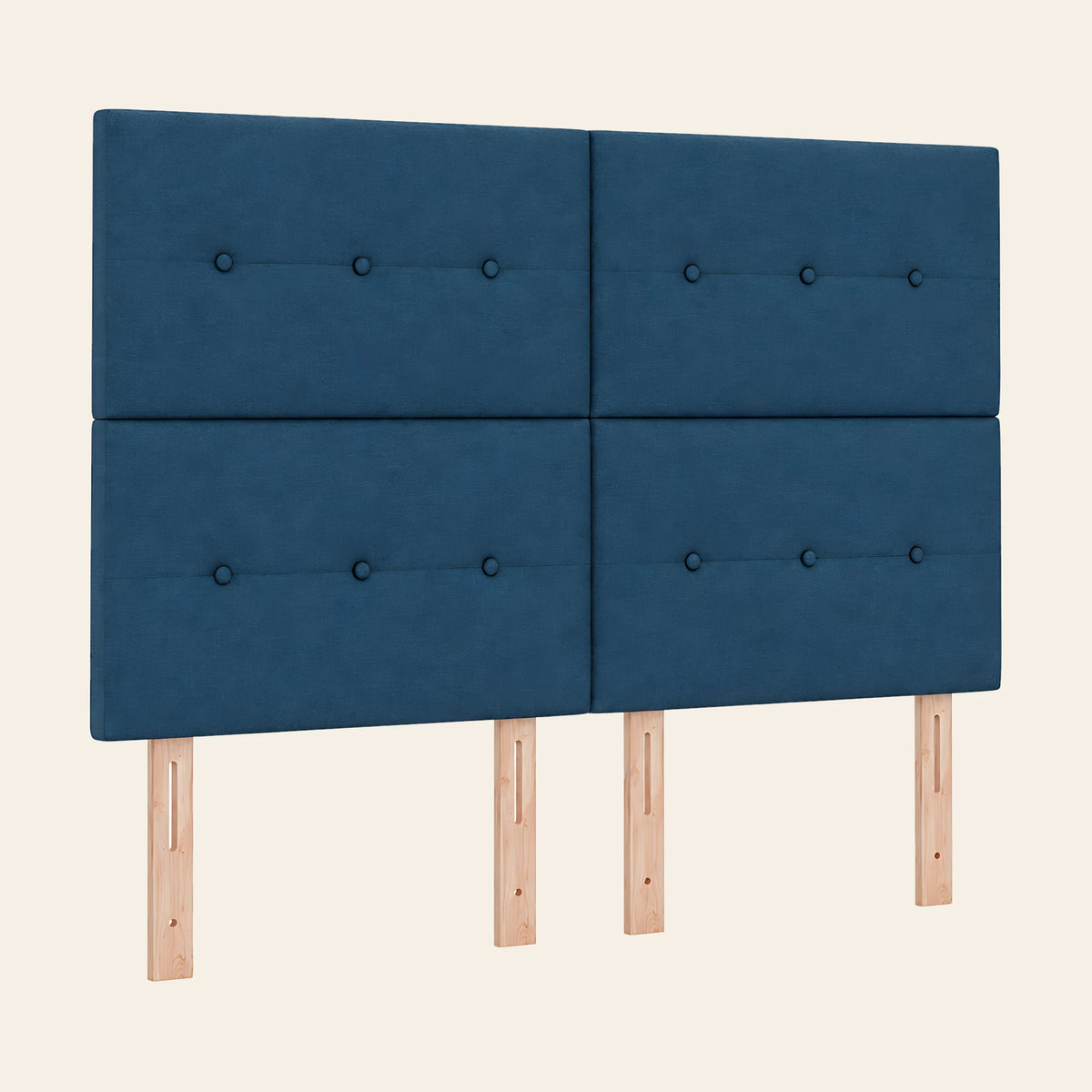 Tête de lit haute en tissu Bastille, coloris bleu nuit, sur pieds en bois