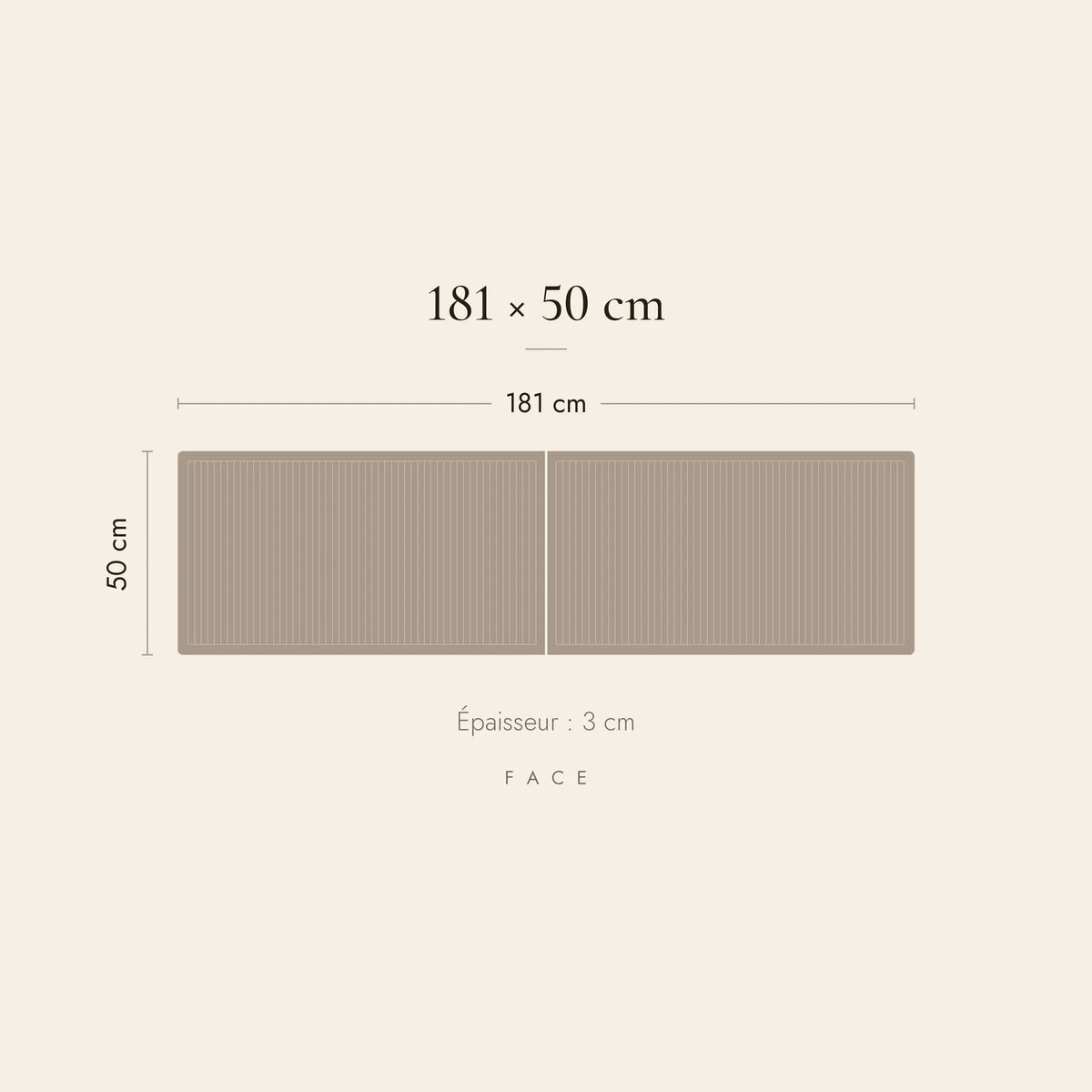 Dimensions de la tête de lit Saint-Germain pour un lit de 180 cm : 181 cm de large, 50 cm de haut