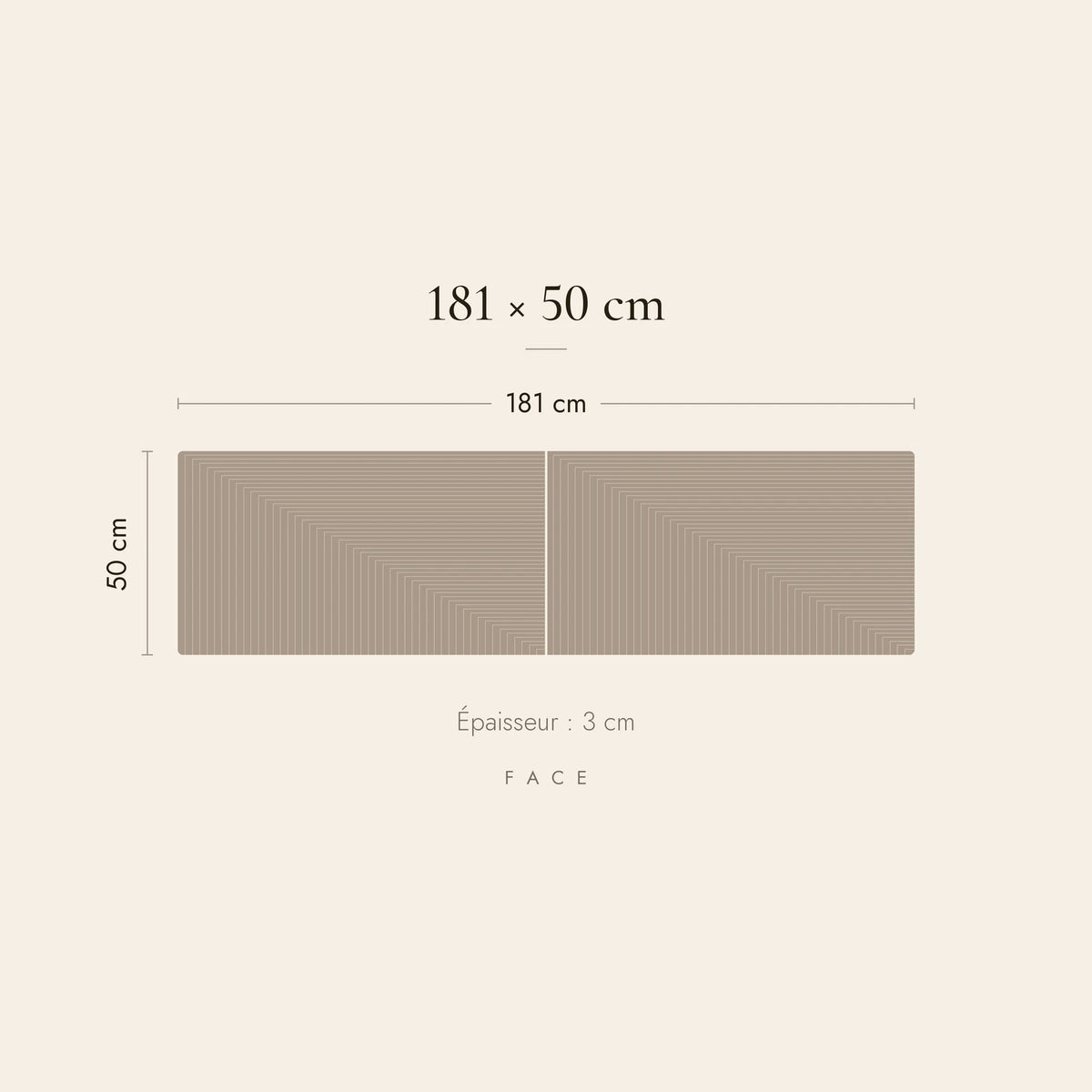 Dimensions de la tête de lit Saint-Honoré pour un lit de 180 cm : 181 cm de large, 50 cm de haut