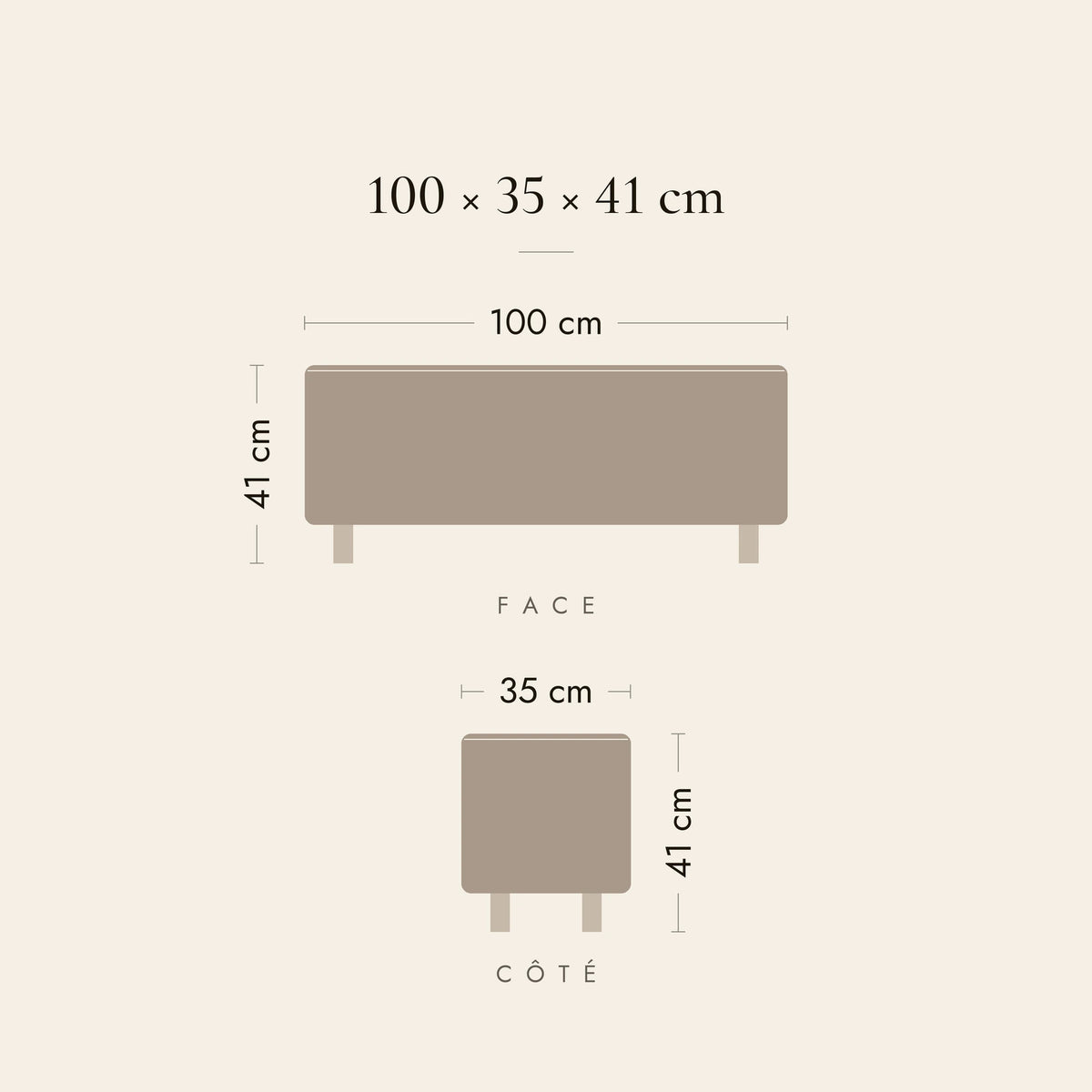 Dimensions du banc de lit Grand-Cerf : 100 × 35 × 41 cm